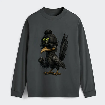 Vegas Roadrunner wearing Raiders beanie with neon patch and wayfarer - Classic Long Sleeve Shirt - Gray