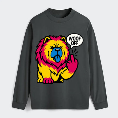 Chow Chow with lion mane and blue-black tongue, fluffy dignified paw up - Classic Long Sleeve Shirt - Gray