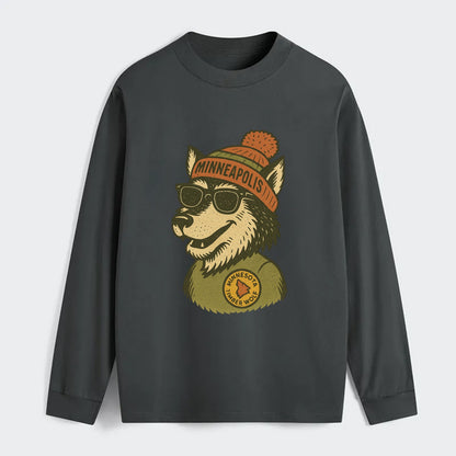 Minnesota Timber Wolf wearing Minneapolis beanie with pom pom and - Classic Long Sleeve Shirt - Gray
