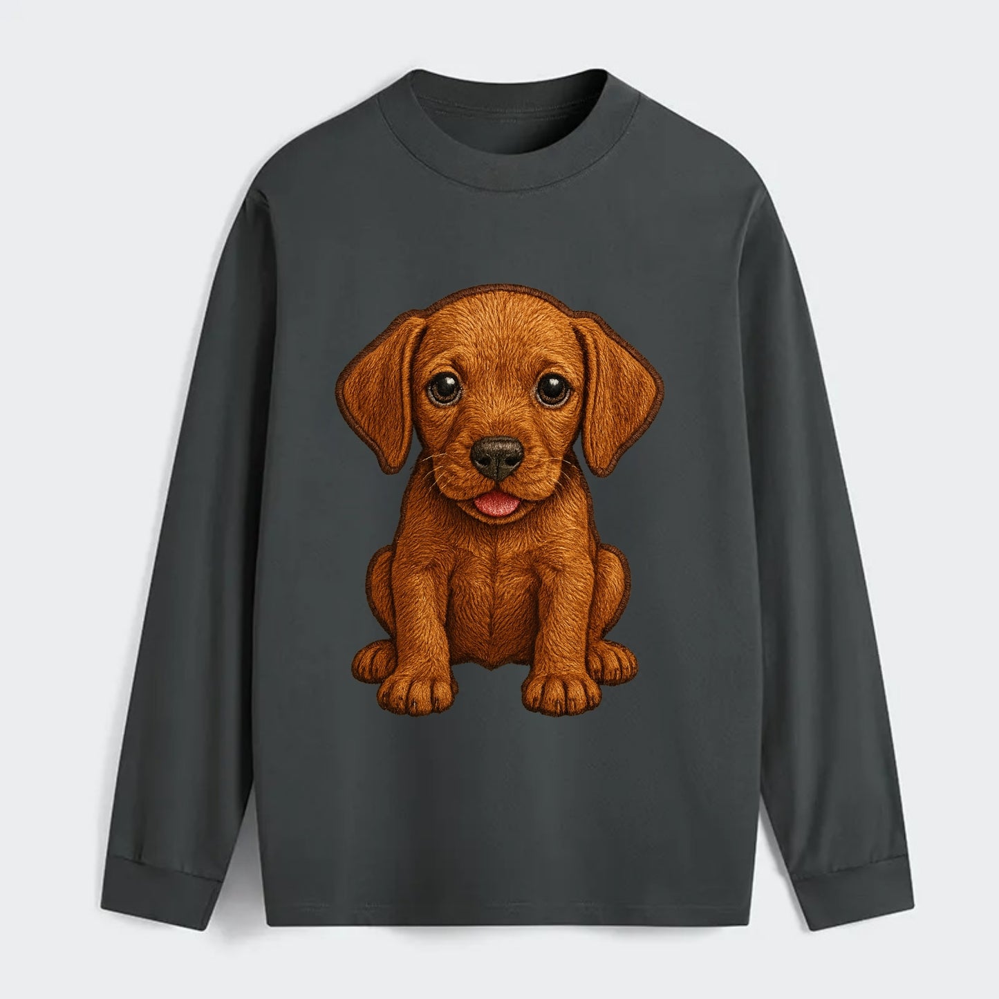 Baby Vizsla Puppy - golden rust coat, soulful eyes, athletic build, - Classic Long Sleeve Shirt - Gray
