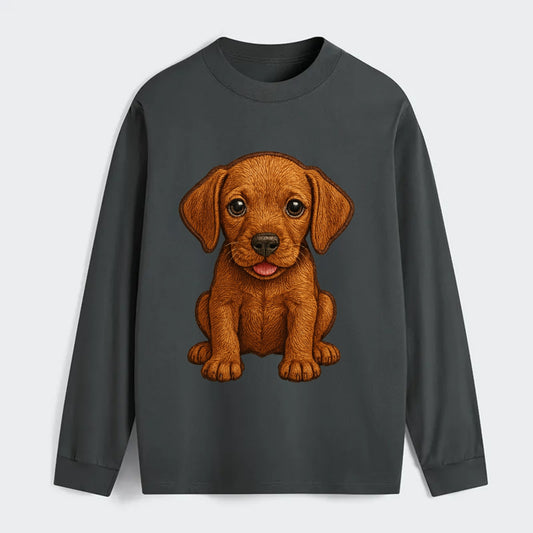 Baby Vizsla Puppy - golden rust coat, soulful eyes, athletic build, - Classic Long Sleeve Shirt - Gray