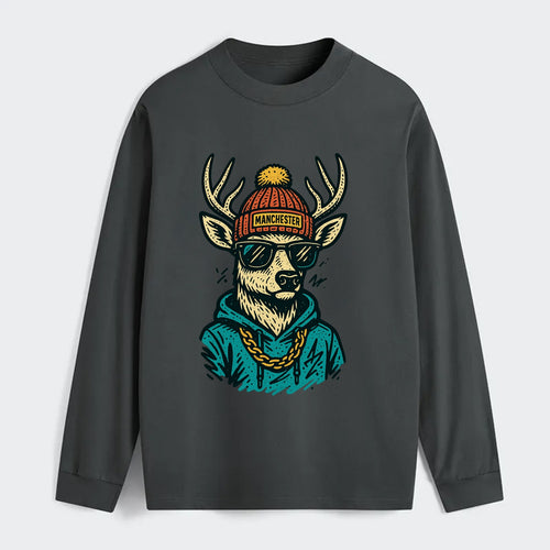 New Hampshire White-tailed Deer wearing Manchester beanie with pom pom - Classic Long Sleeve Shirt