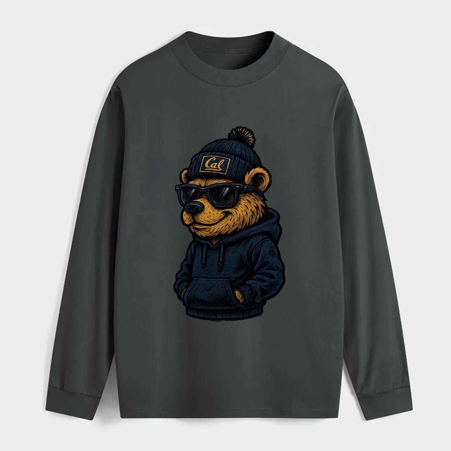 Berkeley Bear wearing Cal beanie with script patch - Classic Long Sleeve Shirt - Gray