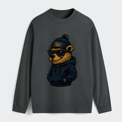 Berkeley Bear wearing Cal beanie with script patch - Classic Long Sleeve Shirt - Gray
