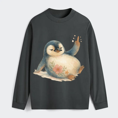 chubby penguin sliding on belly, one flipper up giving attitude - Classic Long Sleeve Shirt - Gray