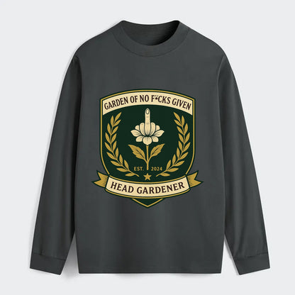 Shield with middle finger flower - "Garden of No F*cks Given - Head - Classic Long Sleeve Shirt - Gray