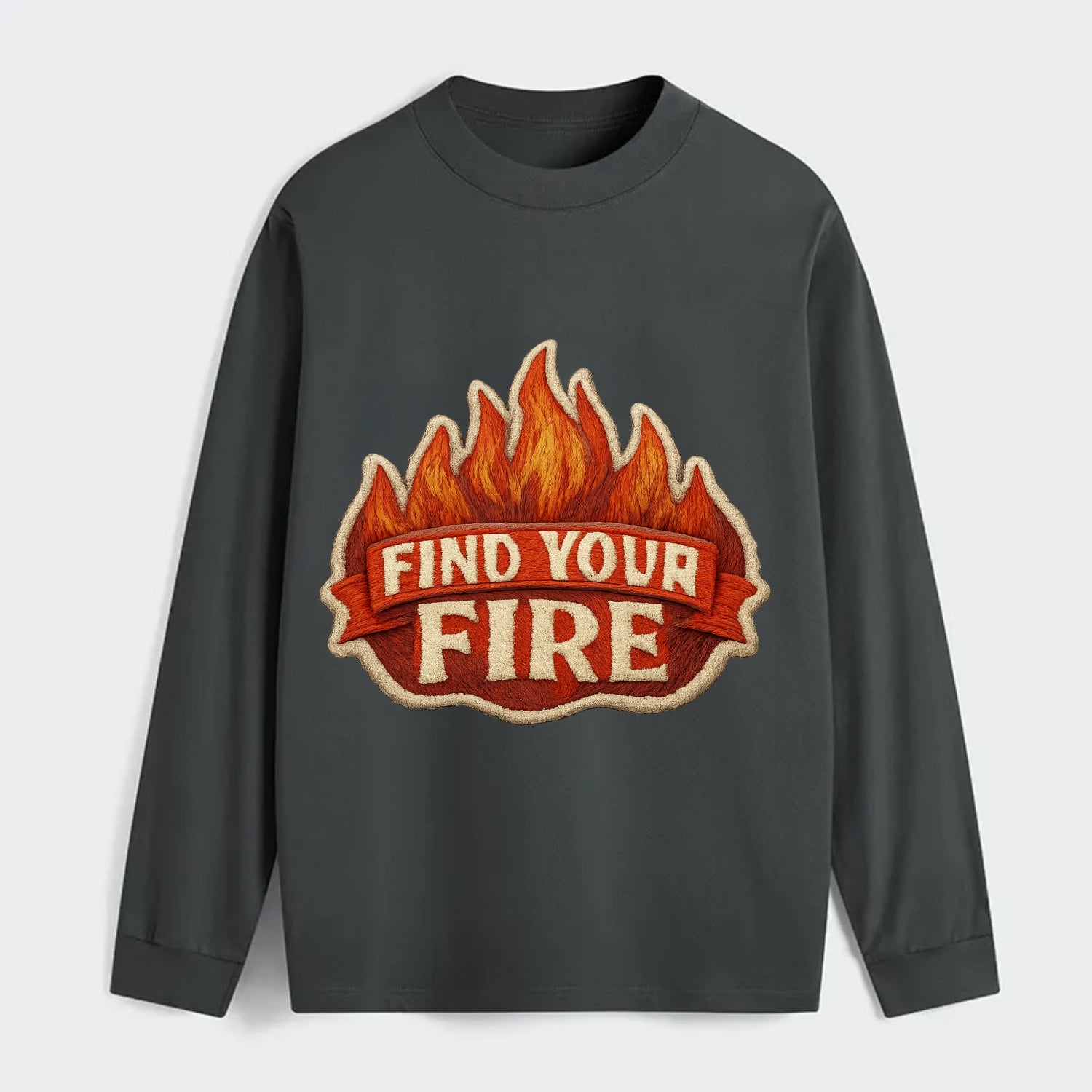 FIND YOUR FIRE - flames with text in orange , passion - Classic Long Sleeve Shirt - Gray