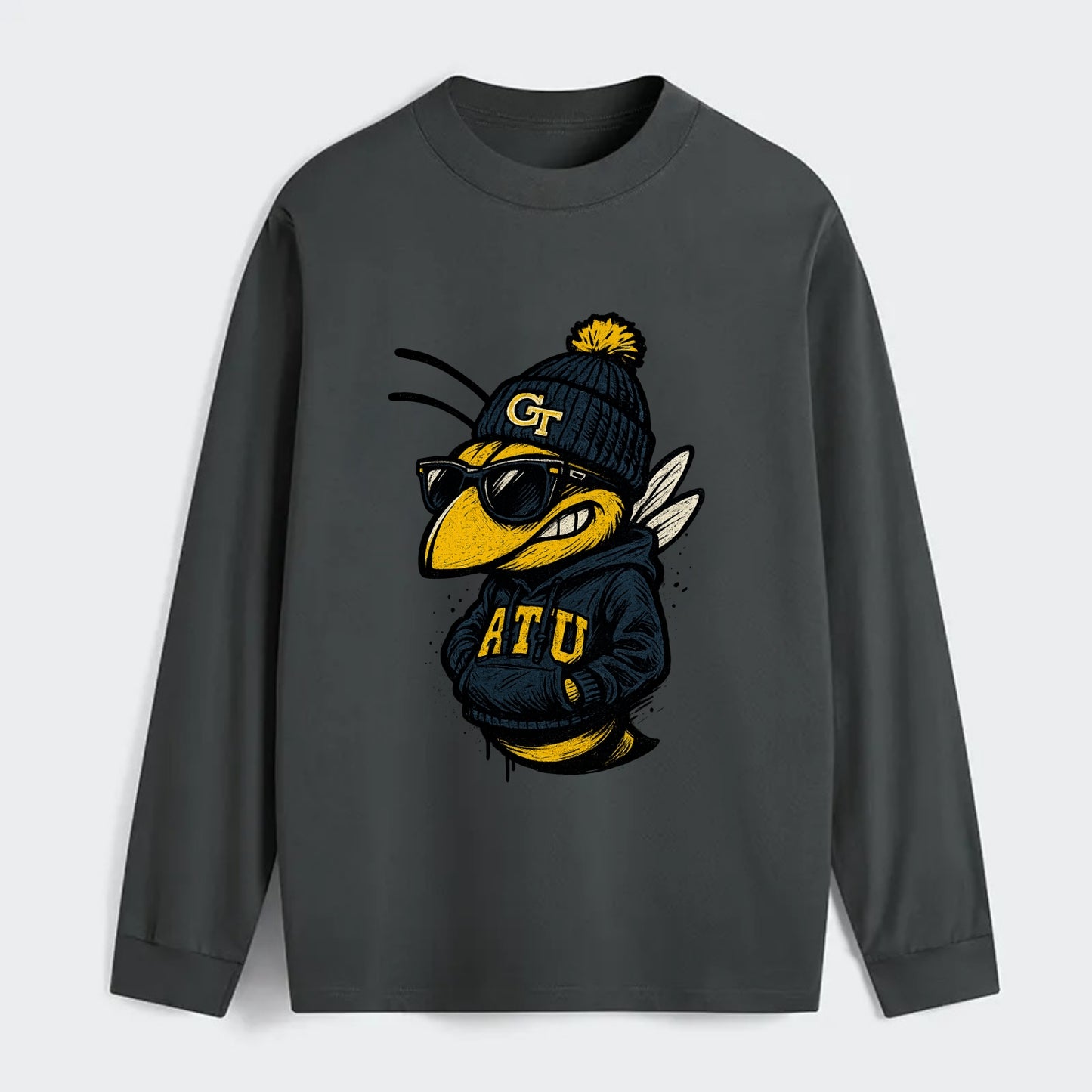 Atlanta Yellow Jacket wearing Georgia Tech beanie with GT patch - Classic Long Sleeve Shirt - Gray