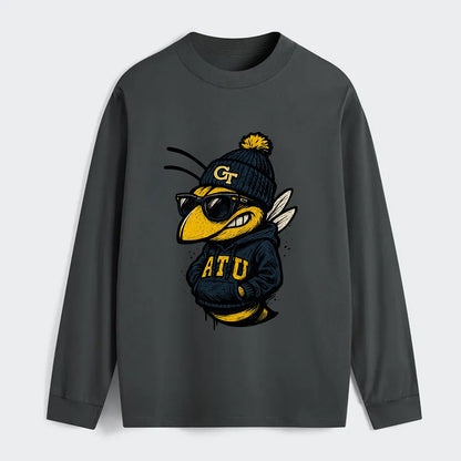Atlanta Yellow Jacket wearing Georgia Tech beanie with GT patch - Classic Long Sleeve Shirt - Gray