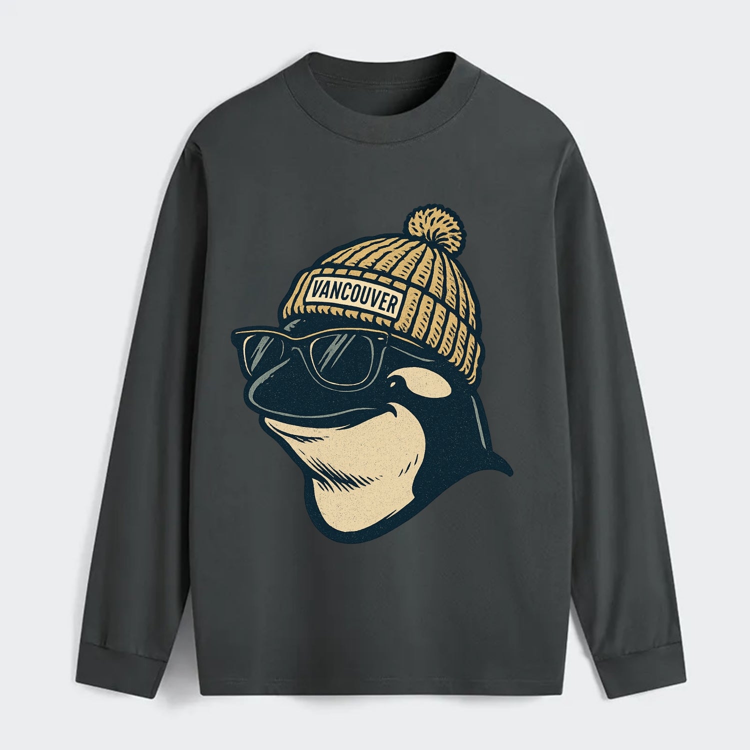 Vancouver Orca wearing Vancouver beanie - Classic Long Sleeve Shirt - Gray