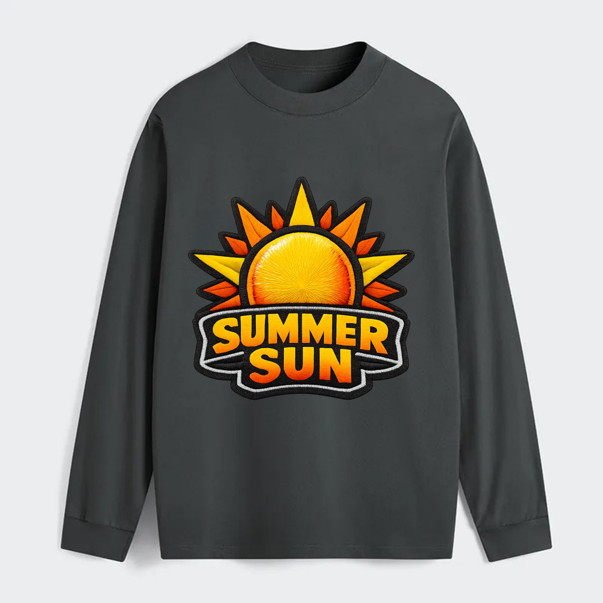 SUMMER SUN - bright sun with rays in yellow and orange , hot season - Classic Long Sleeve Shirt - Gray