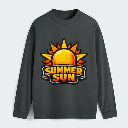 SUMMER SUN - bright sun with rays in yellow and orange , hot season - Classic Long Sleeve Shirt - Gray