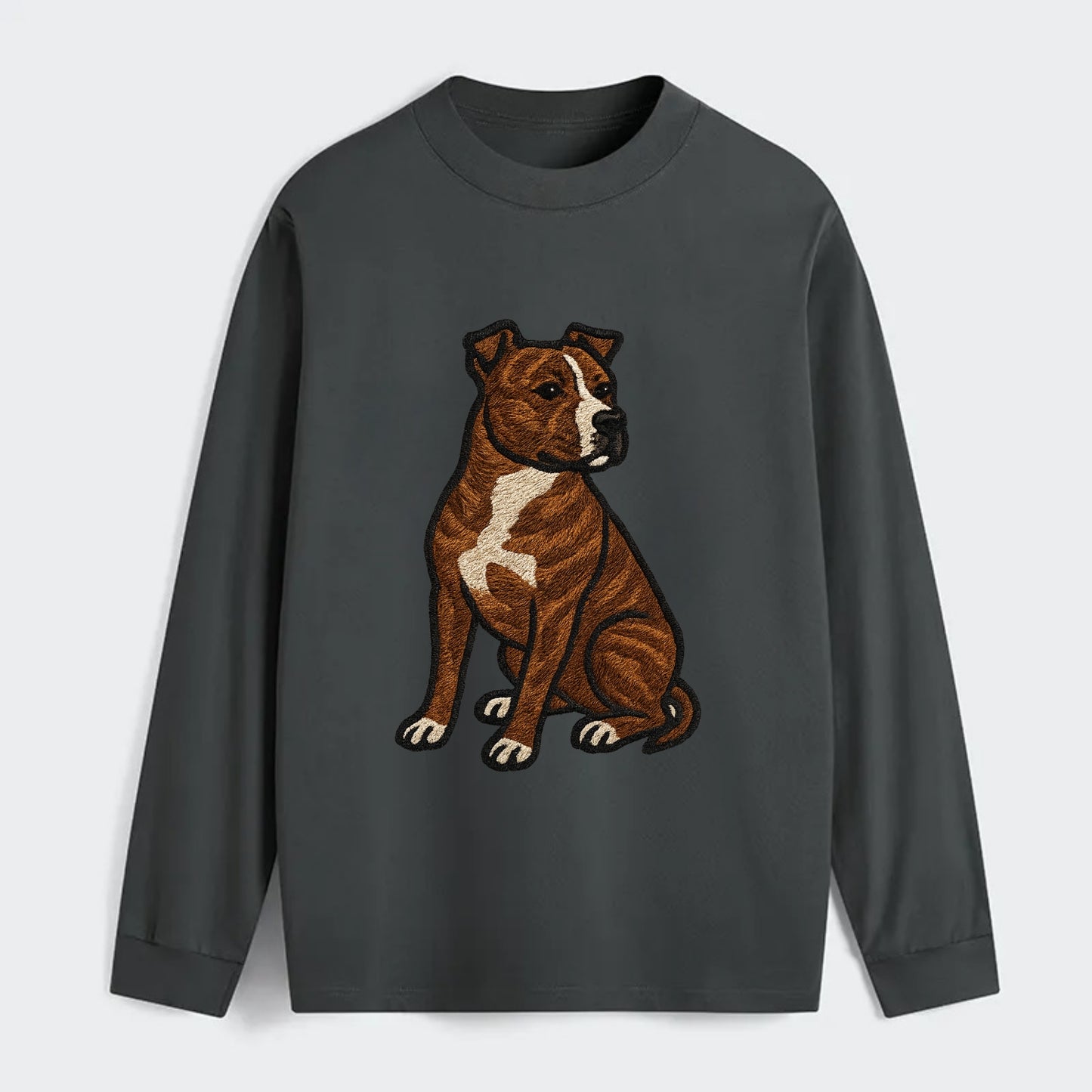 American Staffordshire Terrier - Brindle embroidered pose - Classic Long Sleeve Shirt - Gray