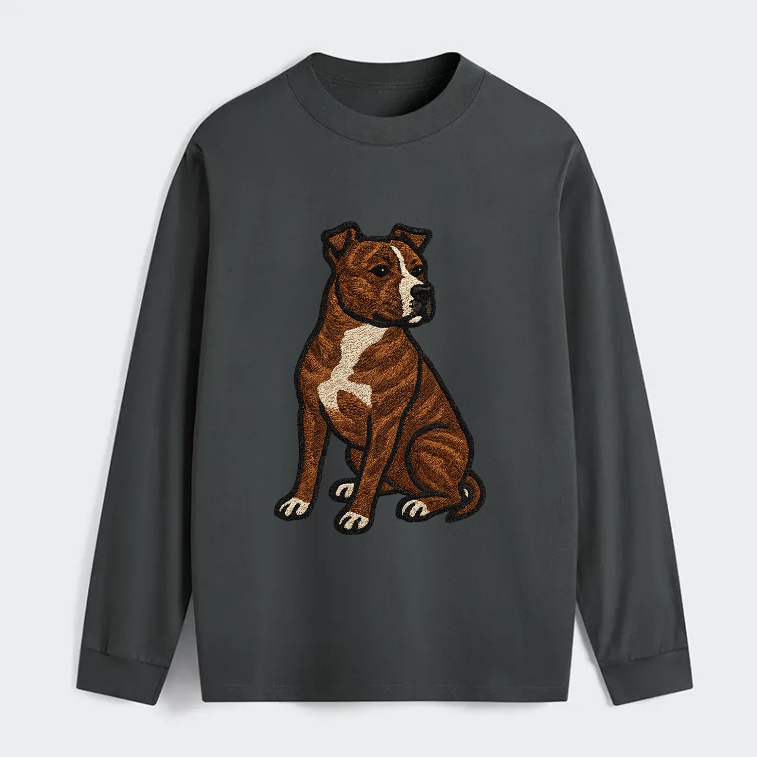 American Staffordshire Terrier - Brindle embroidered pose - Classic Long Sleeve Shirt - Gray