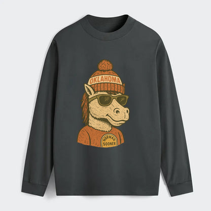 Norman Sooner Horse wearing Oklahoma bea - Classic Long Sleeve Shirt - Gray