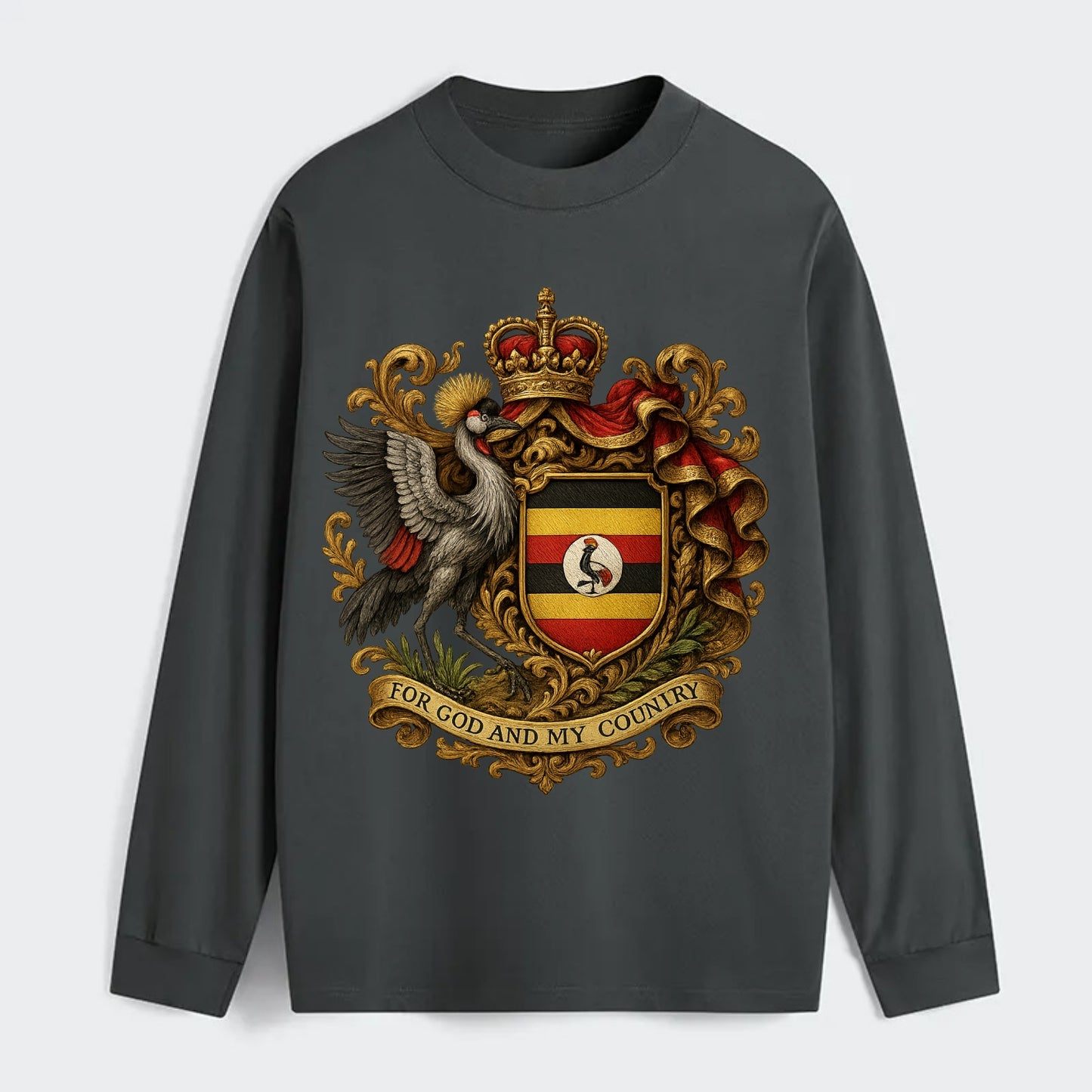 Uganda Crested Crane Emblem - Classic Long Sleeve Shirt - Gray
