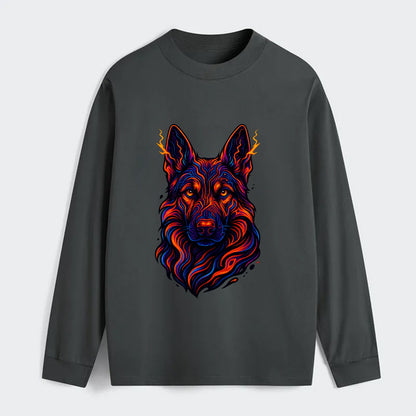 Alert German Shepherd with cyber circuit patterns in the fur, neon - Classic Long Sleeve Shirt - Gray
