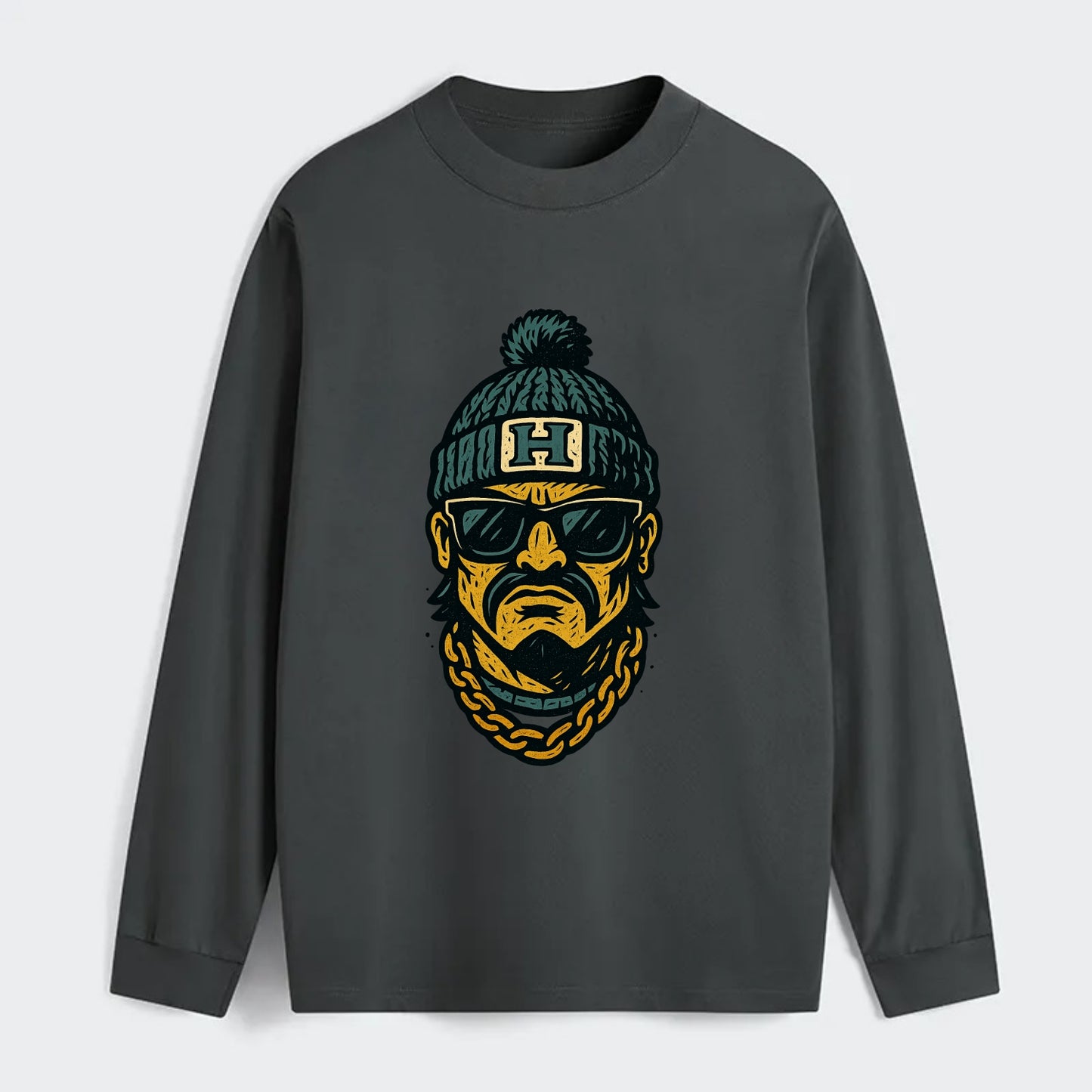 Honolulu Warrior wearing Hawaii beanie with H patch - Classic Long Sleeve Shirt - Gray