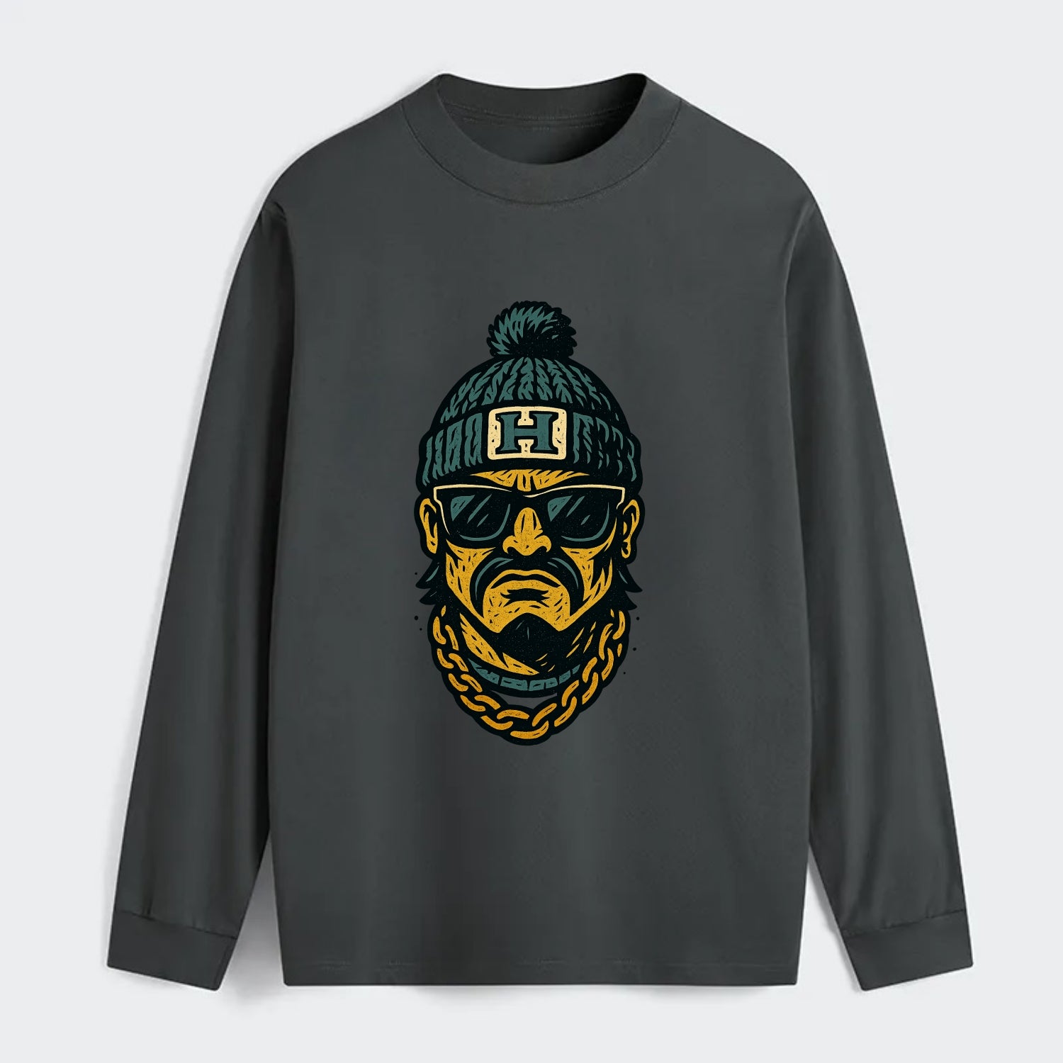 Honolulu Warrior wearing Hawaii beanie with H patch - Classic Long Sleeve Shirt - Gray