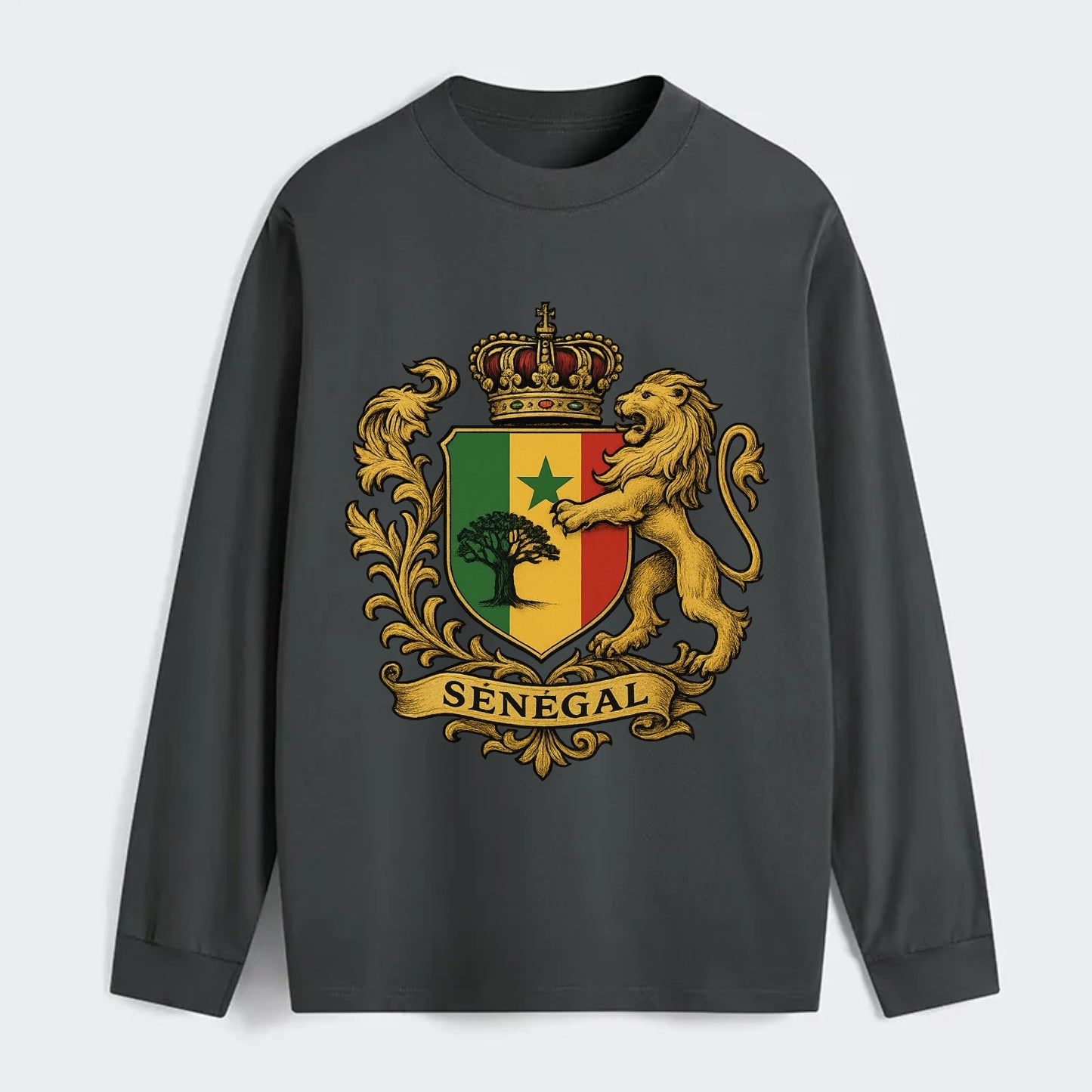 Senegal Lion Emblem  - Classic Long Sleeve Shirt - Gray