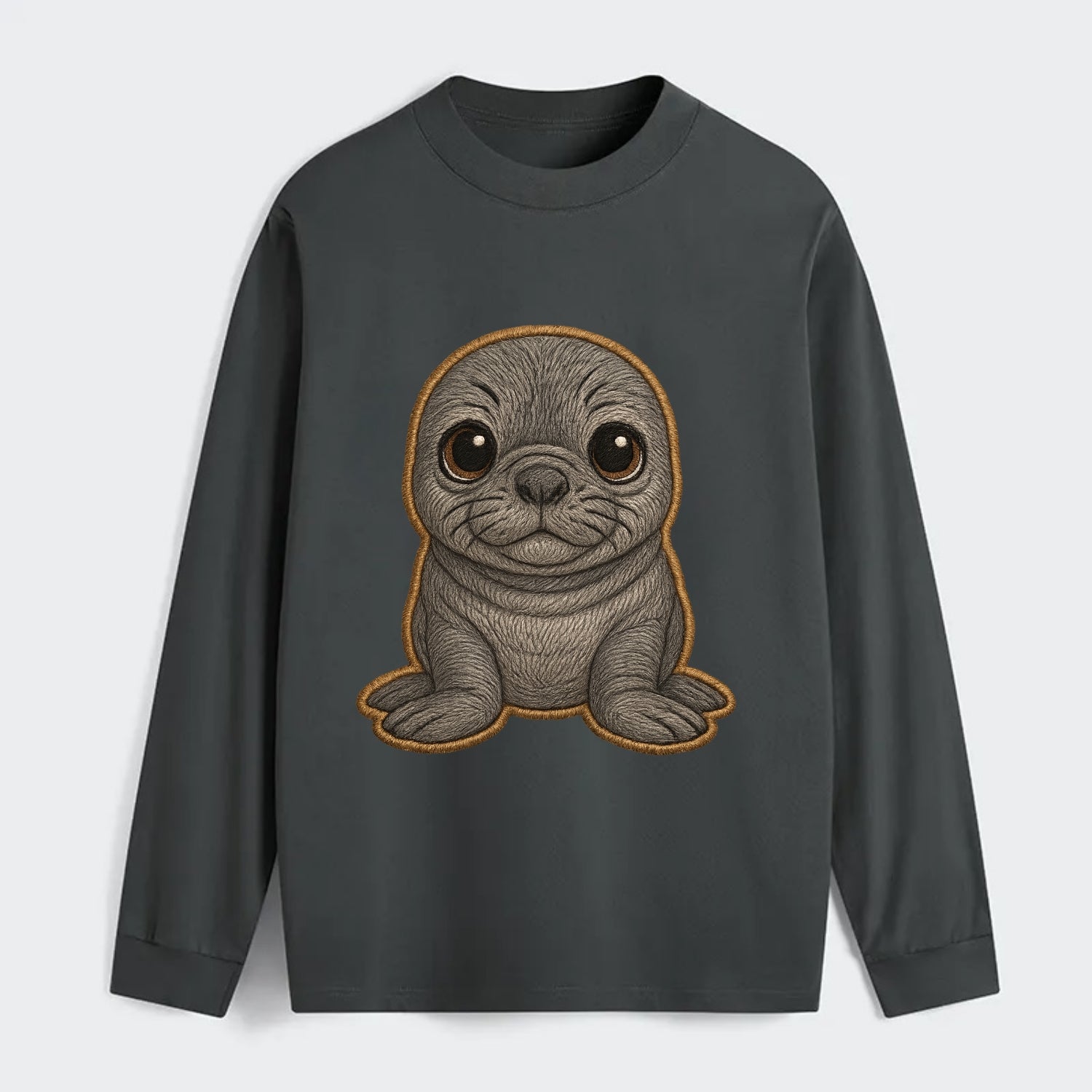 Baby Elephant Seal - gray wrinkly, tiny trunk nose, big dark eyes, - Classic Long Sleeve Shirt - Gray