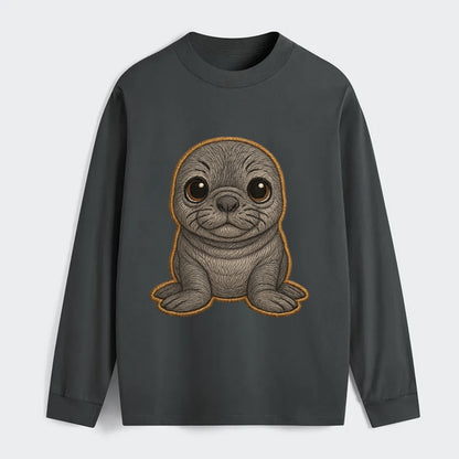 Baby Elephant Seal - gray wrinkly, tiny trunk nose, big dark eyes, - Classic Long Sleeve Shirt - Gray