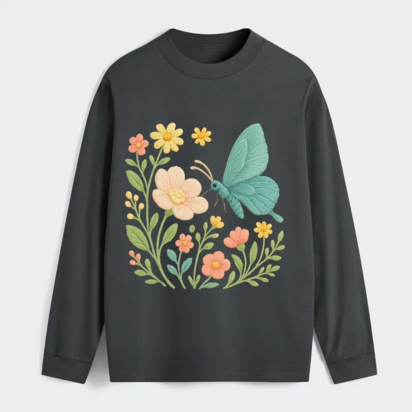 Mint Night Butterfly - Classic Long Sleeve Shirt - Gray