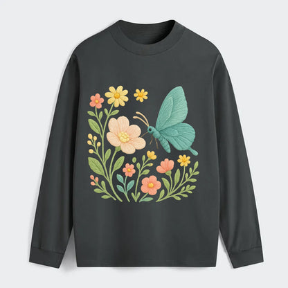 Mint Night Butterfly - Classic Long Sleeve Shirt - Gray