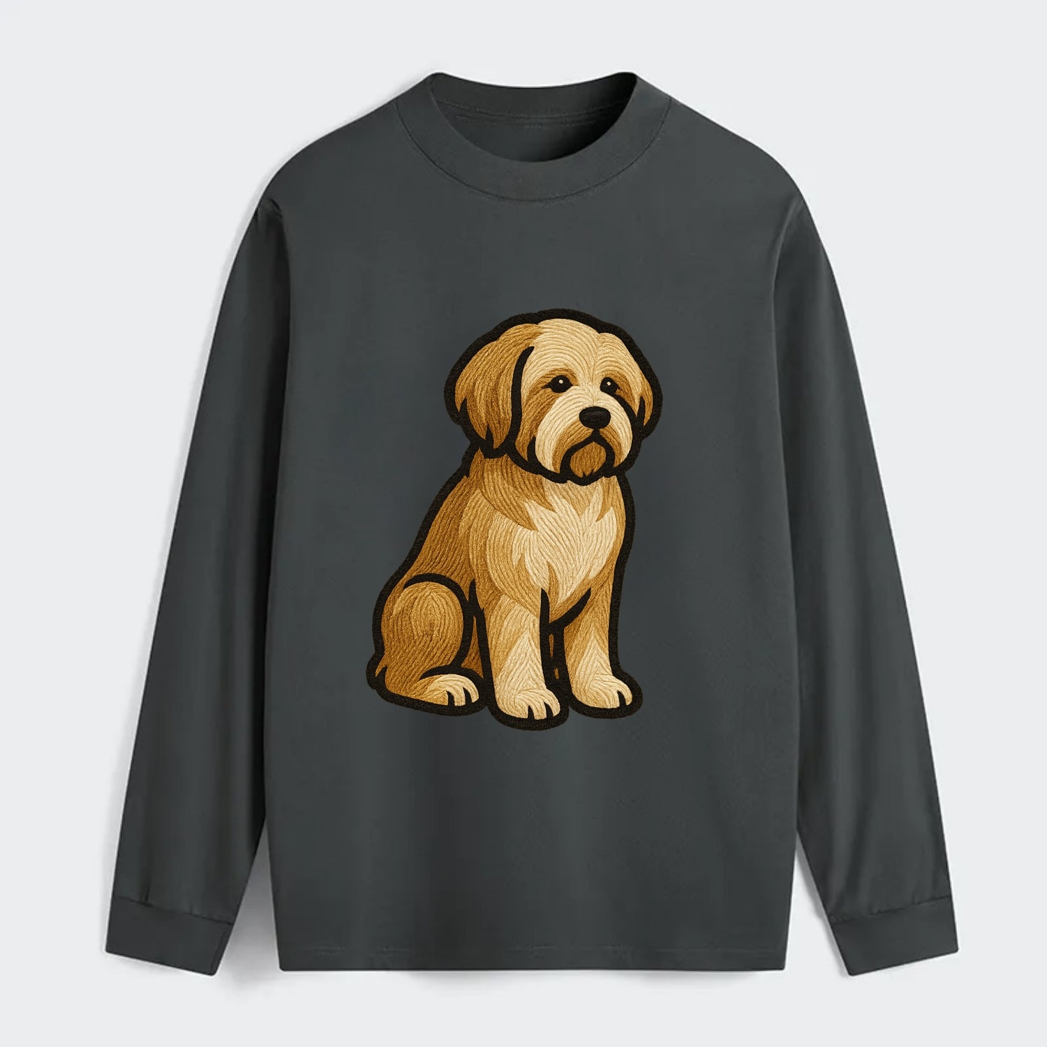 Tibetan Terrier - Gold and white embroidered sitting pose - Classic Long Sleeve Shirt - Gray