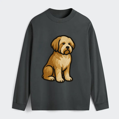 Tibetan Terrier - Gold and white embroidered sitting pose - Classic Long Sleeve Shirt - Gray