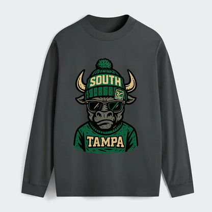 Tampa Bull wearing South Florida beanie with USF patch - Classic Long Sleeve Shirt - Gray