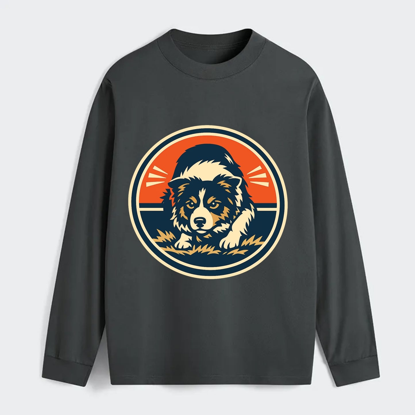 Focused Border Collie Emblem - Classic Long Sleeve Shirt - Gray