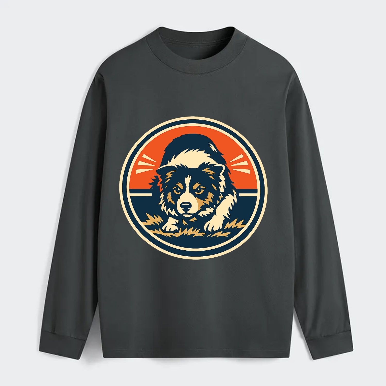 Focused Border Collie Emblem - Classic Long Sleeve Shirt - Gray