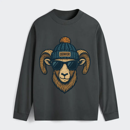 Colorado Rocky Mountain Bighorn Sheep wearing Denver beanie with pom - Classic Long Sleeve Shirt - Gray