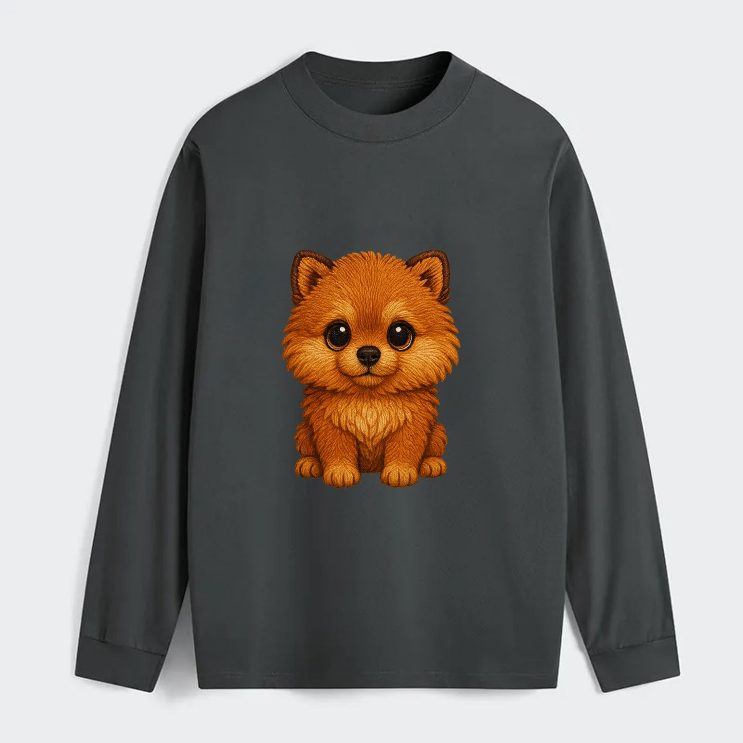 Baby Pomeranian Puppy - fluffy orange ball, fox face, tiny body, bright - Classic Long Sleeve Shirt - Gray