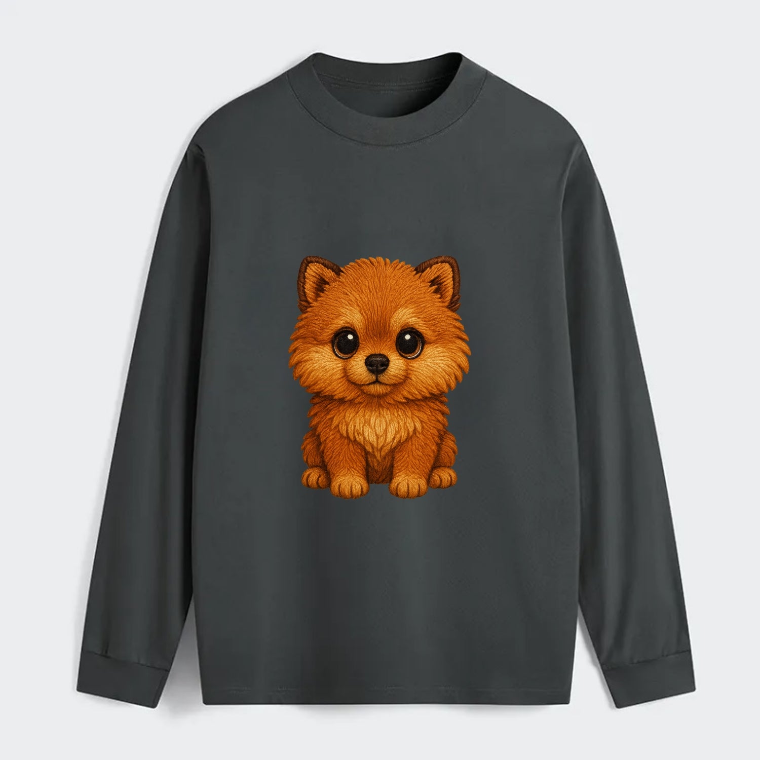 Baby Pomeranian Puppy - fluffy orange ball, fox face, tiny body, bright - Classic Long Sleeve Shirt - Gray