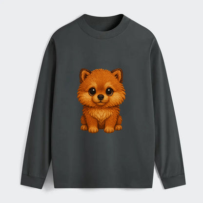 Baby Pomeranian Puppy - fluffy orange ball, fox face, tiny body, bright - Classic Long Sleeve Shirt - Gray