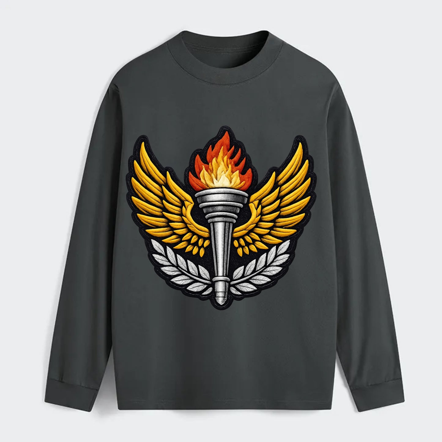 Embroidered patch design - TRACK AND FIELD TORCH - Olympic style torch - Classic Long Sleeve Shirt - Gray