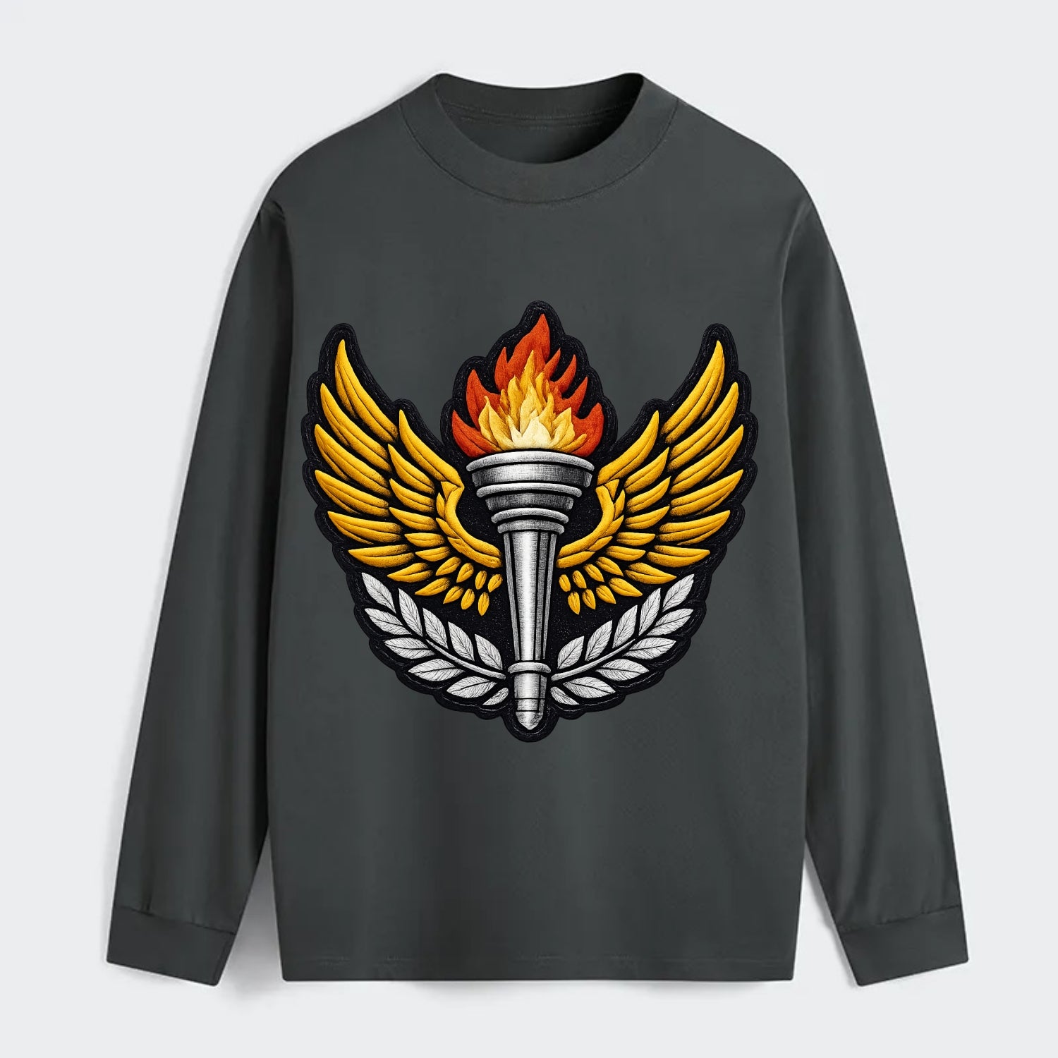 Embroidered patch design - TRACK AND FIELD TORCH - Olympic style torch - Classic Long Sleeve Shirt - Gray