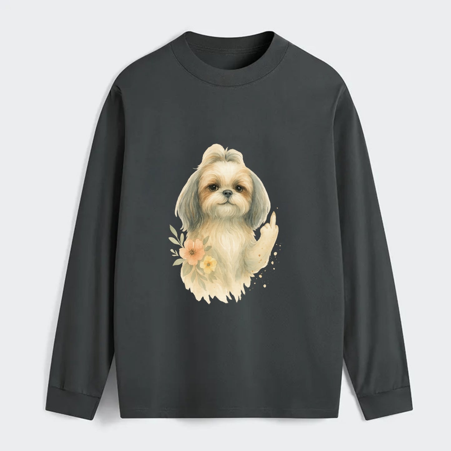 Shih Tzu with long flowing silky hair, tiny paw showing attitude - Classic Long Sleeve Shirt - Gray
