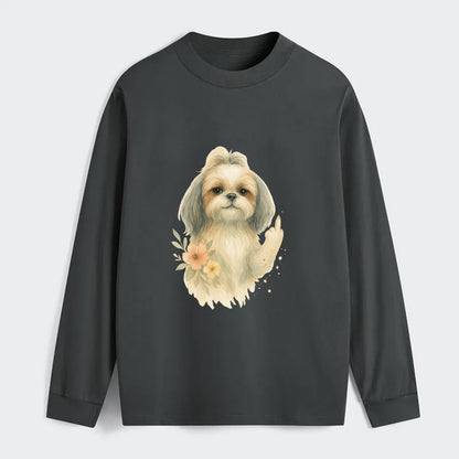 Shih Tzu with long flowing silky hair, tiny paw showing attitude - Classic Long Sleeve Shirt - Gray