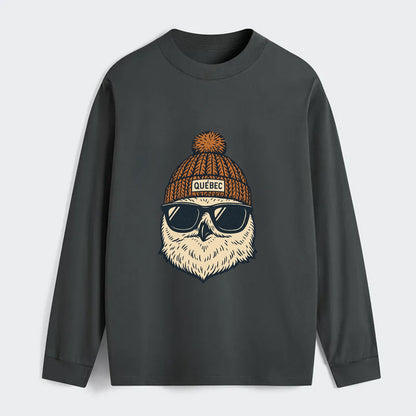 Quebec City Snowy Owl wearing Quebec beanie with pom pom and wayfarer - Classic Long Sleeve Shirt - Gray