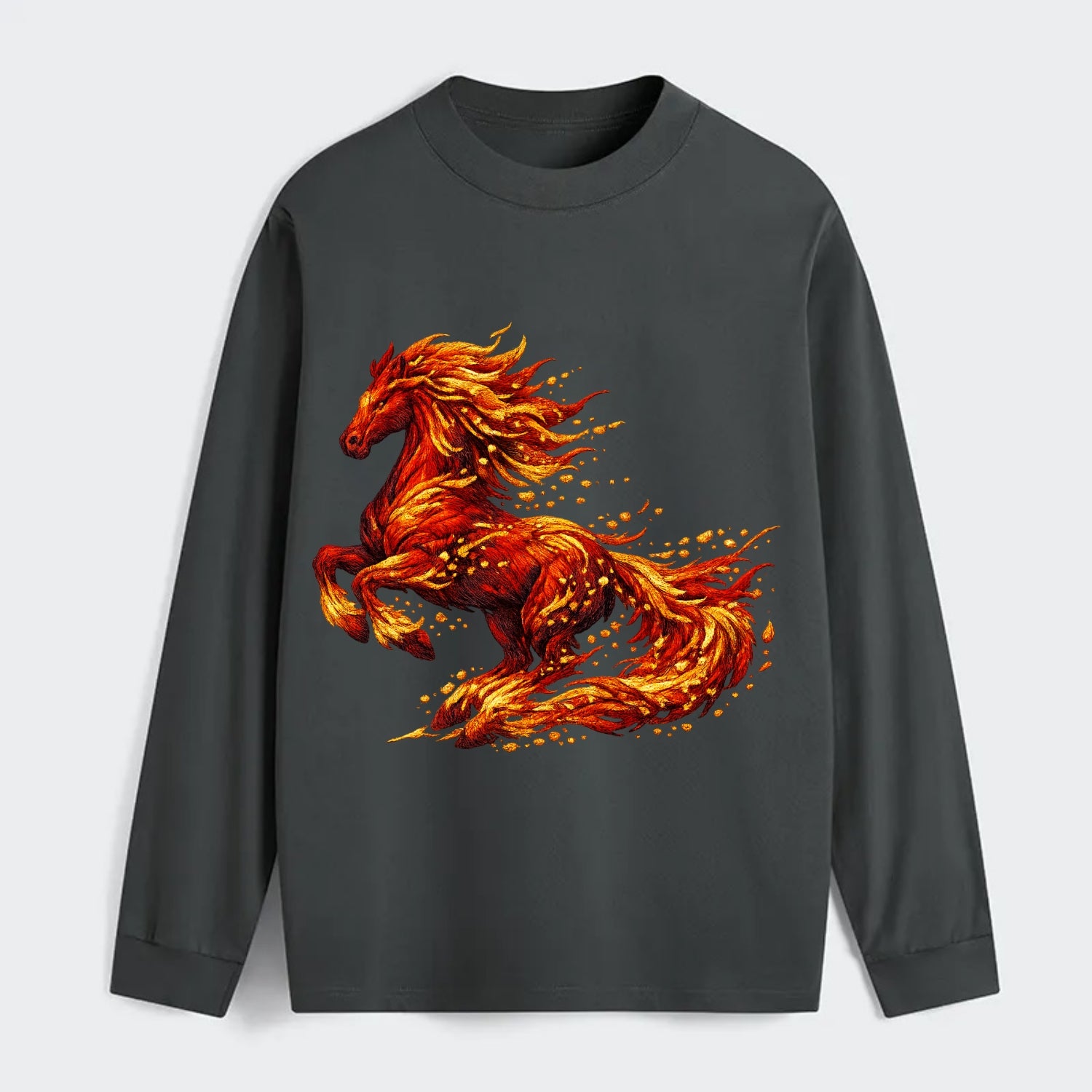 EMBER RISING | Sparks forming into horse shape | Particles of fire | - Classic Long Sleeve Shirt - Gray