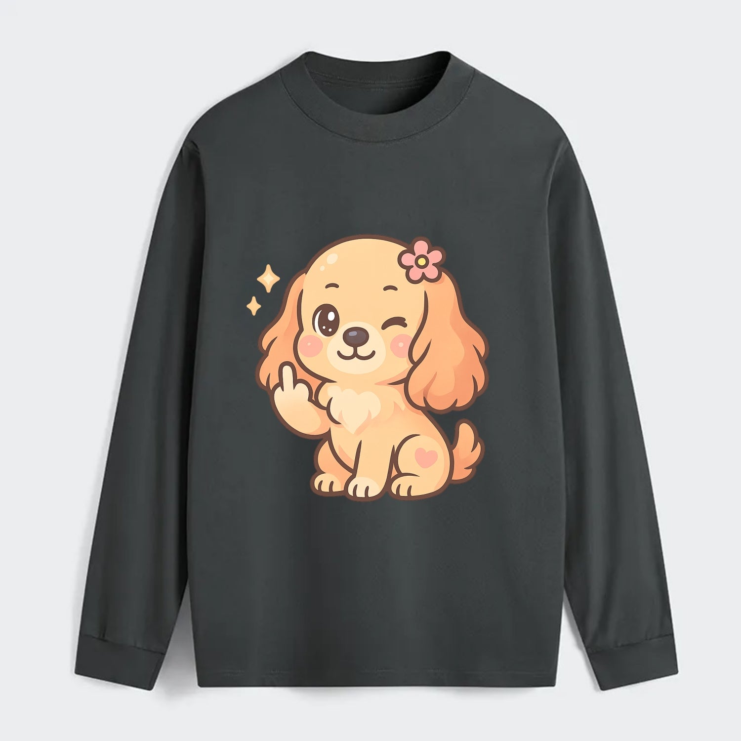 Cocker Spaniel with long wavy ears, gentle face, paw flipping off - Classic Long Sleeve Shirt - Gray
