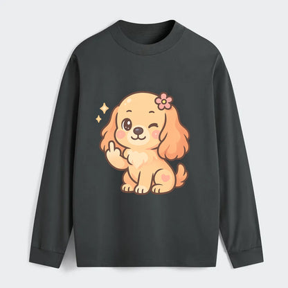 Cocker Spaniel with long wavy ears, gentle face, paw flipping off - Classic Long Sleeve Shirt - Gray