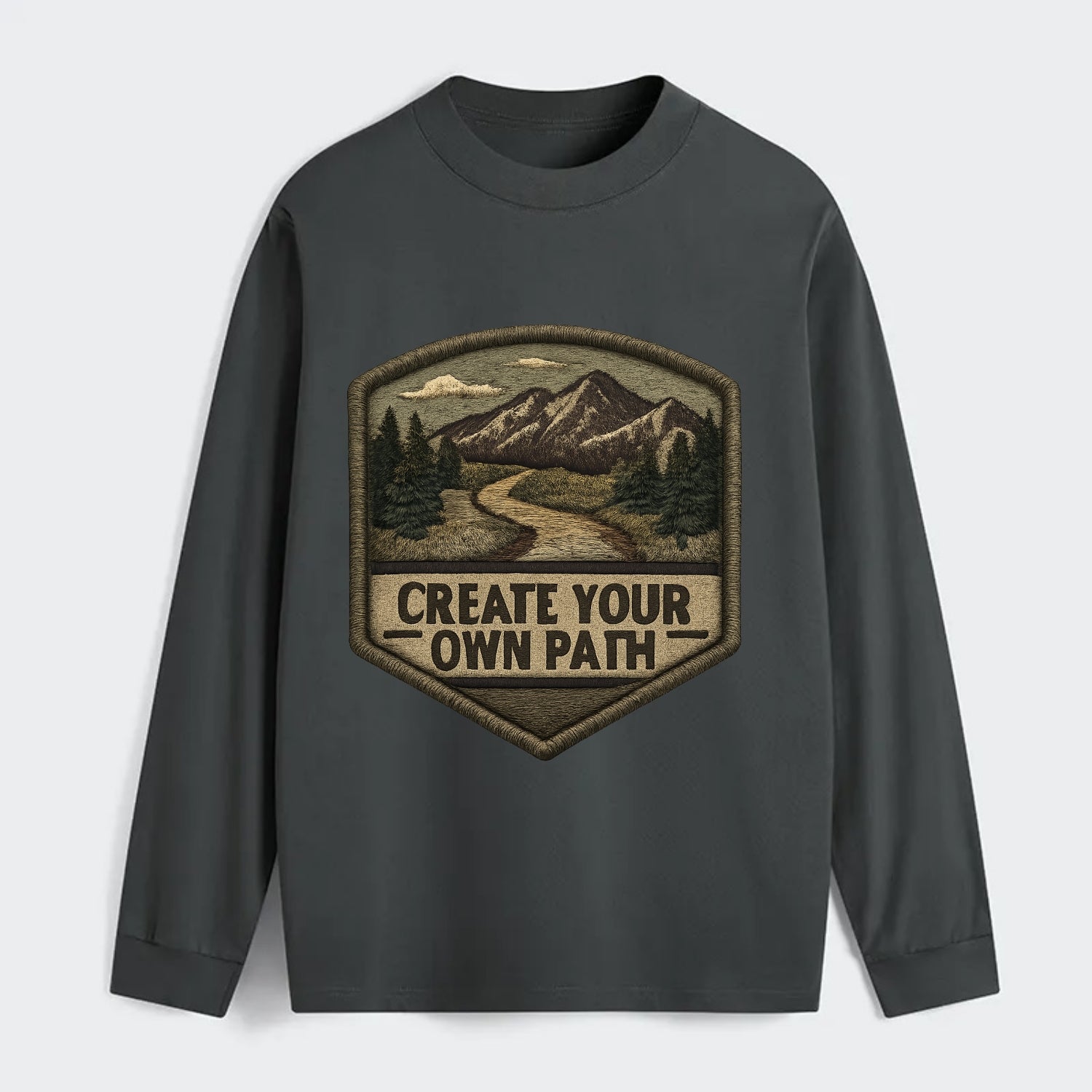 CREATE YOUR OWN PATH - trail with text in brown , independence - Classic Long Sleeve Shirt - Gray