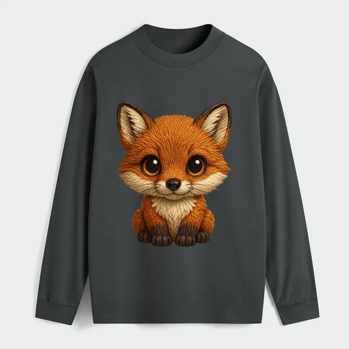 Baby Red Fox - russet fur, white chest, big amber eyes, perky ears, - Classic Long Sleeve Shirt - Gray