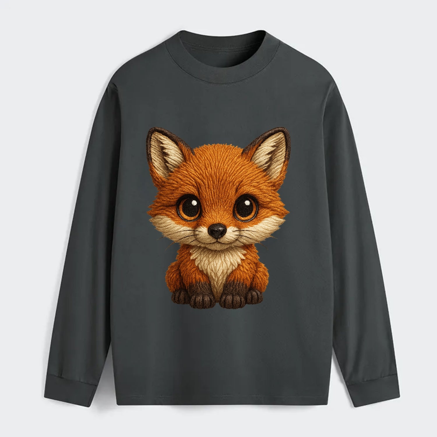Baby Red Fox - russet fur, white chest, big amber eyes, perky ears, - Classic Long Sleeve Shirt - Gray
