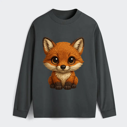 Baby Red Fox - russet fur, white chest, big amber eyes, perky ears, - Classic Long Sleeve Shirt - Gray