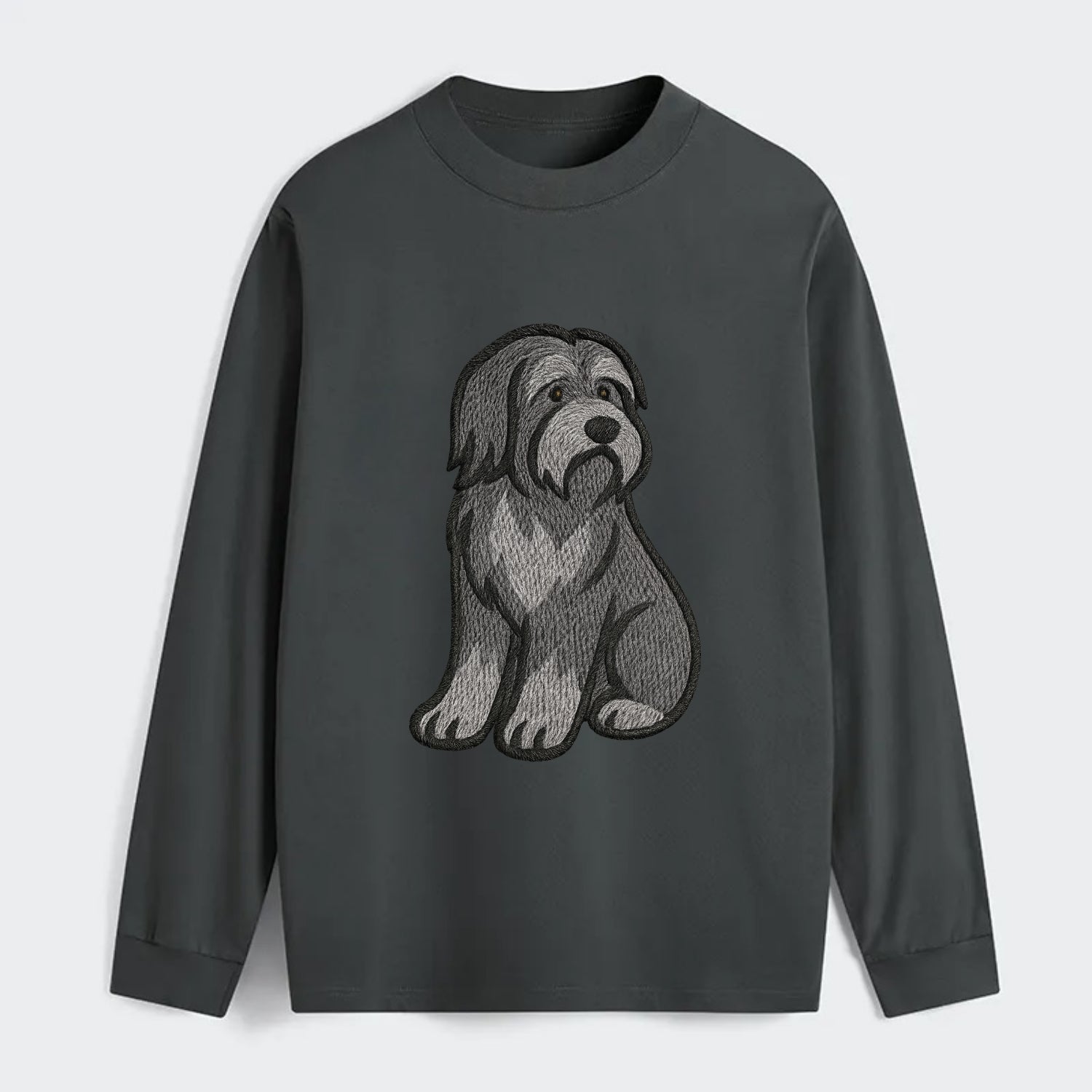 Bearded Collie - Gray shaggy coat embroidered pose - Classic Long Sleeve Shirt - Gray